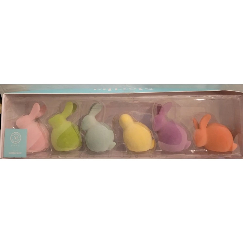 Martha Stewart 6ct Flocked Easter Bunnies Decor Spring Pastel Colors 4" NEW